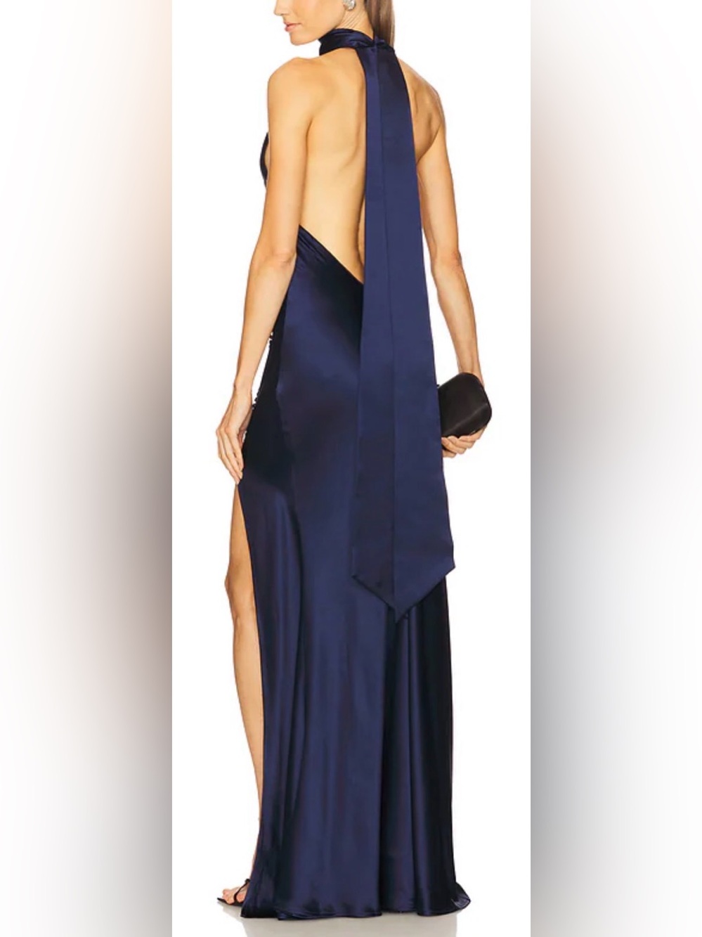 NEW anthropology SAU LEE Penelope High Neck Backless Satin Gown navy blue Sz 8 - Picture 3 of 12